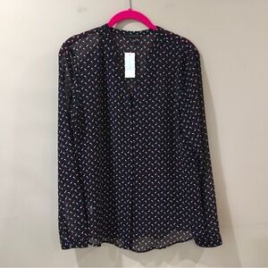 Ann Taylor Printed Shirt Womens 4 Black Button Long Sleeves Button Up Sheer New